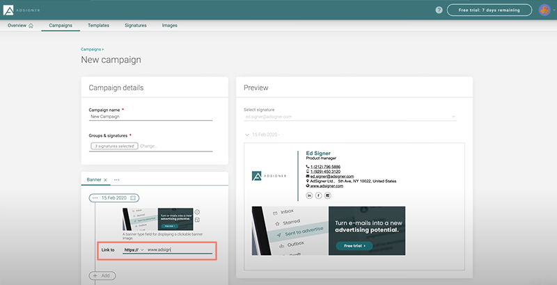 Use the extended URL with UTM parameters in the "Link to" field.