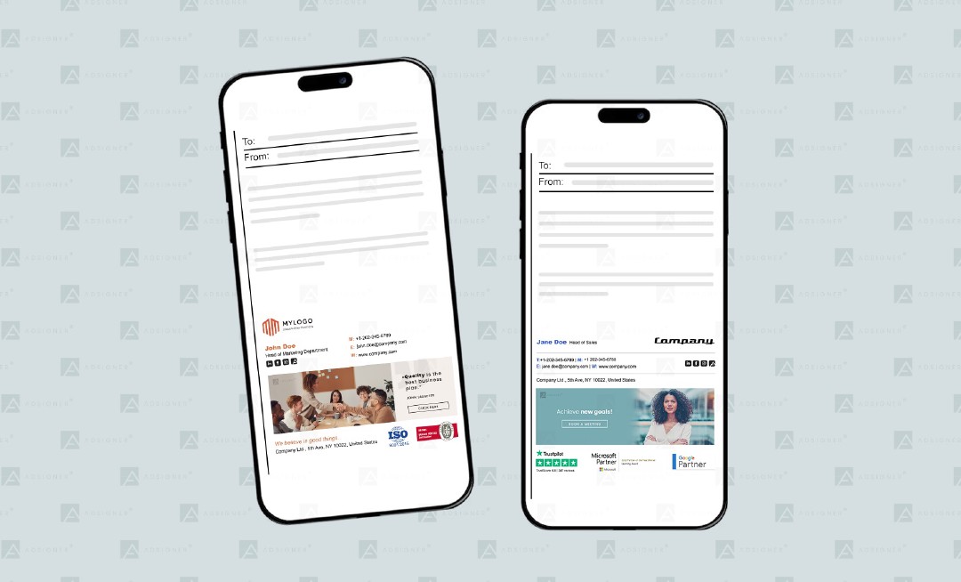 With AdSigner custom email signature templates, you can easily upload your digital badges and incorporate them in a professional and interactive way. Photo: AdSigner