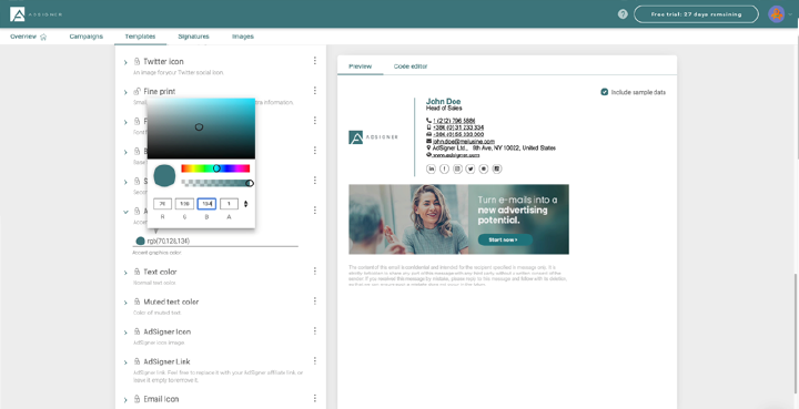 AdSigner allows you to choose colors, different text groups and font sizes that best align your visual brand. Photo: AdSigner