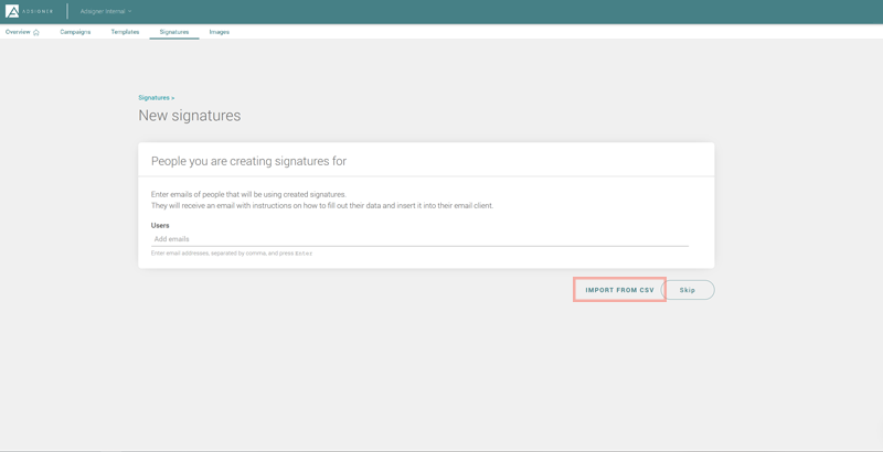 Proceed to Create signature and select import from CSV. Photo: AdSigner