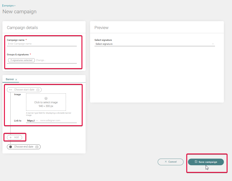 Create new campaign. Photo: AdSigner