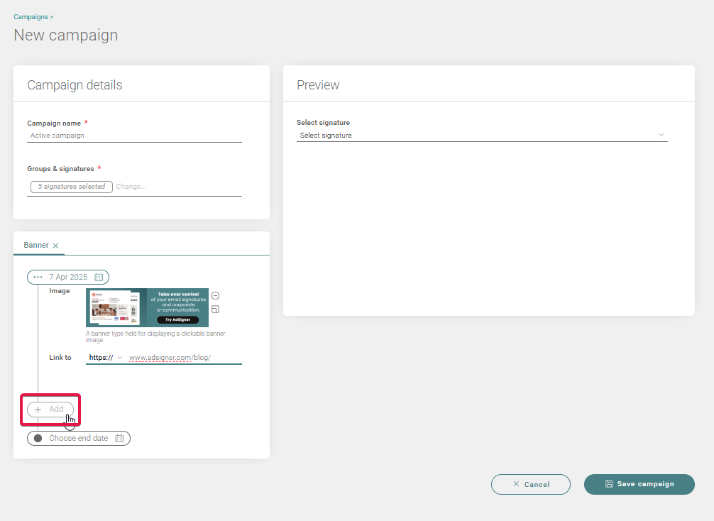 Update an existing campaign. Photo: AdSigner