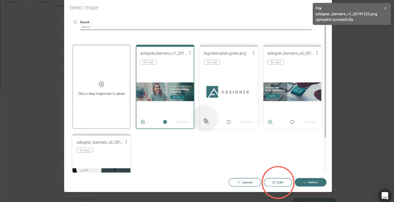 First option: clicking on the Edit button when selecting an image. Photo: AdSigner