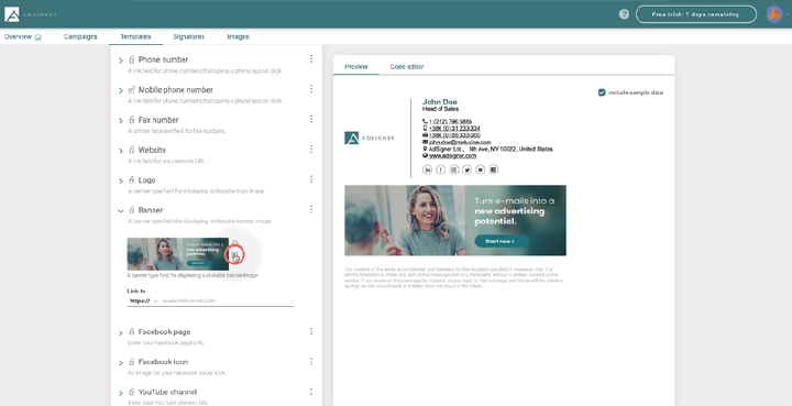 Second option: clicking on the Crop button when editing your template or signature. Photo: AdSigner