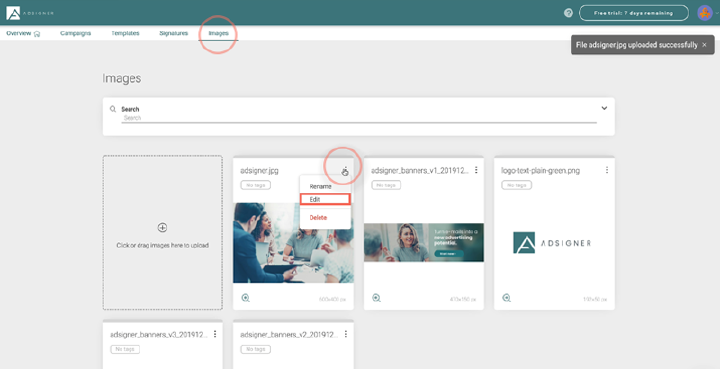 Third option: using the Edit option when viewing all uploaded images in Images. Photo:AdSigner