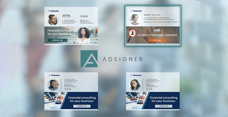 AdSigner allows you to display banners and multiple logo images inside professionally designed email signatures, and add links to every image you insert into the signature template. Photo: AdSigner