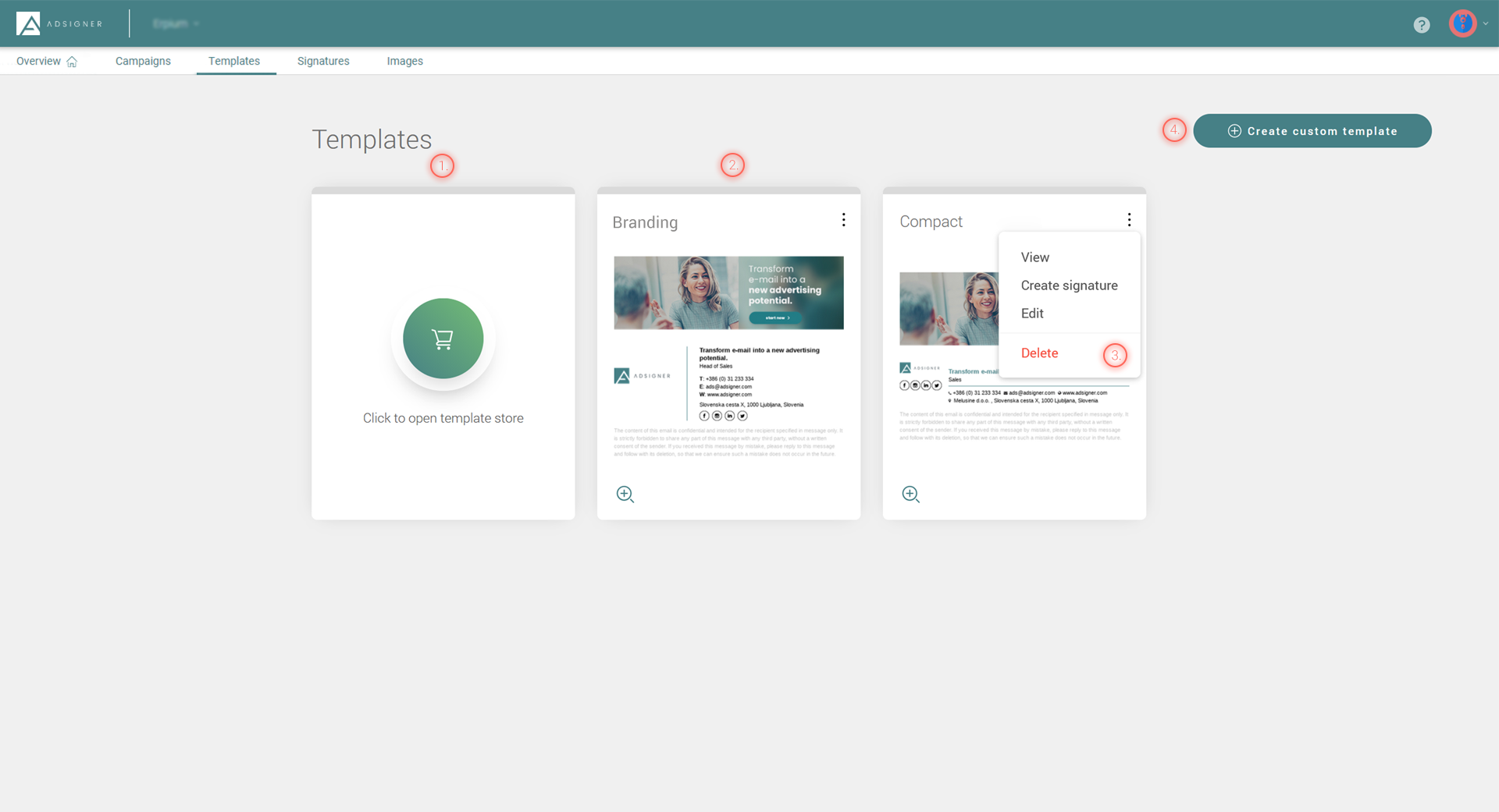 Navigate templates panel